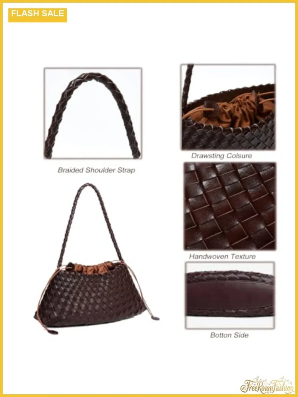 Hand-Woven Faux Leather Slouchy Hobo Shoulder Bag with Detachable Pouch